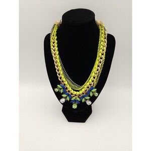 Zenzii Multi-Strand Statement Necklace Blue &‎ Bright Neon Green w/ Rhinestones